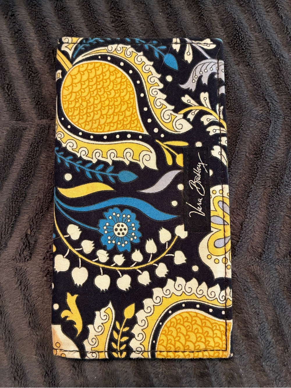 Retired Ellie Blue Vera Bradley Black Yellow Blue Paisley Check Book Wallet